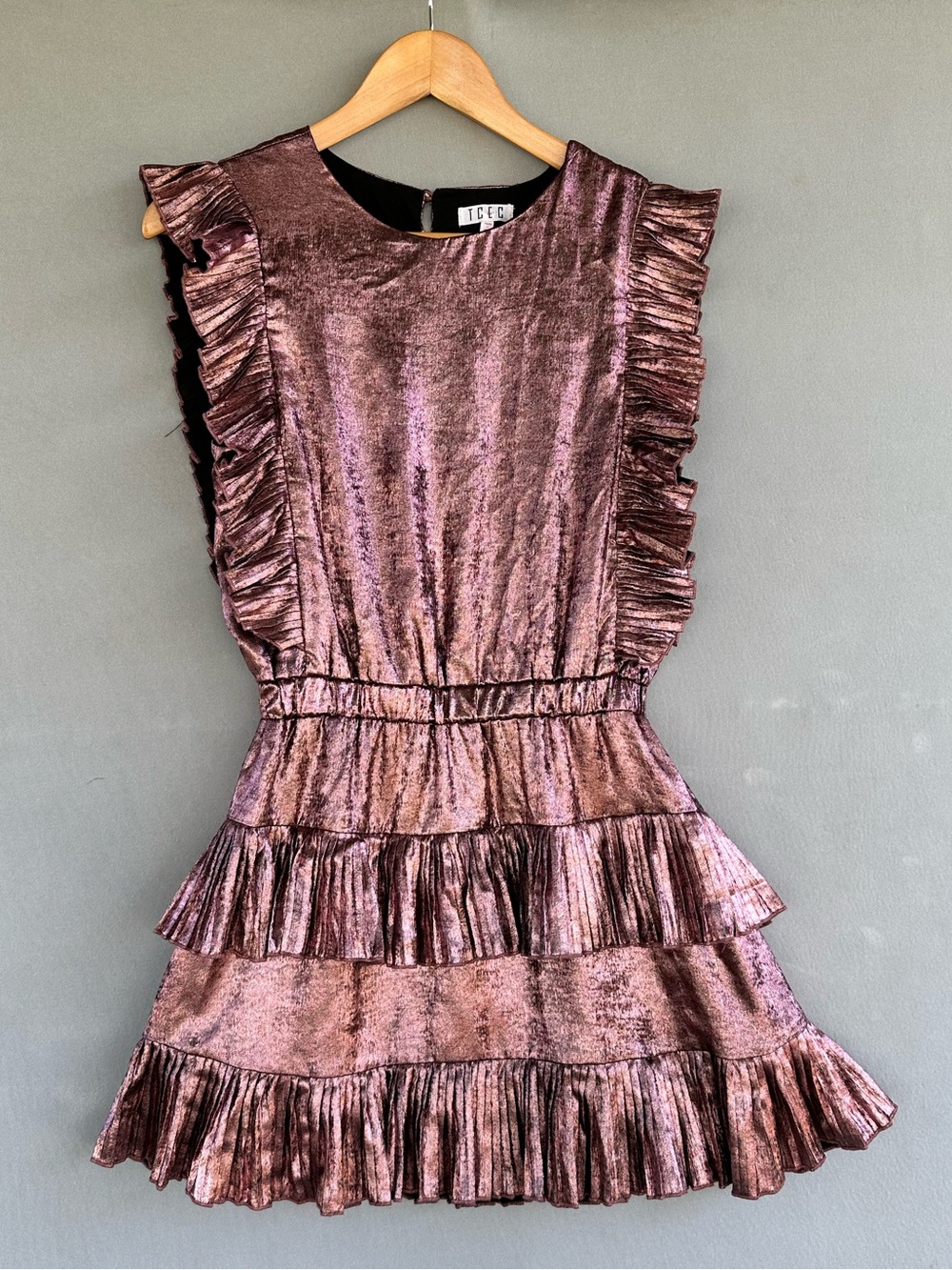 TCEC Rose Gold Metallic Ruffle Mini Dress - Picture 2 of 8